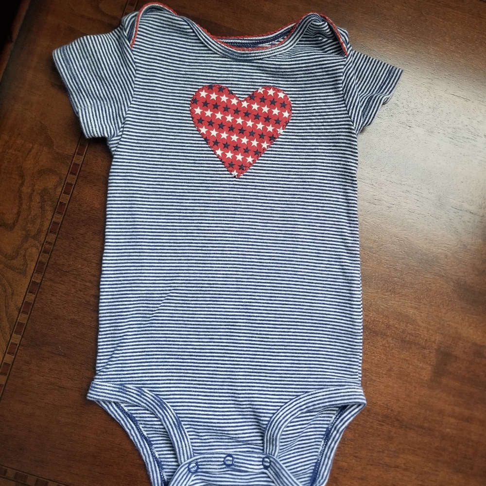 Carter's Red, White and Blue Heart Patch Striped Onesie - Size 24‎ Months